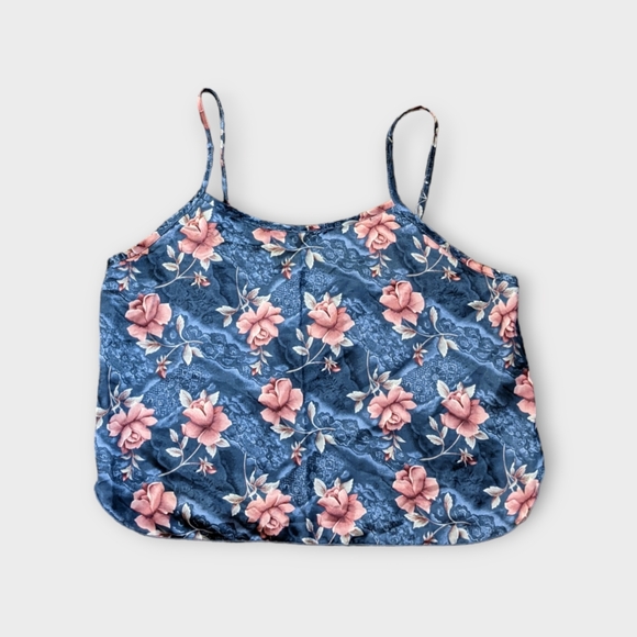 XL Vintage 1990s Jessica Intimates Blue with Pink Roses 2 Piece PJ Lounge Set - Picture 3 of 7